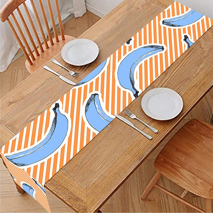 Retro Blue Banana Pattern Print Table Runner
