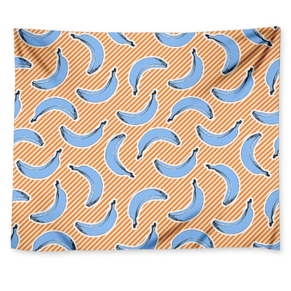Retro Blue Banana Pattern Print Tapestry