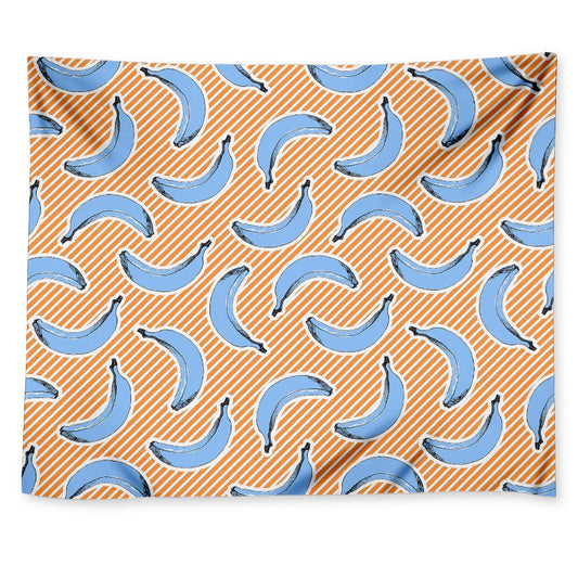 Retro Blue Banana Pattern Print Tapestry