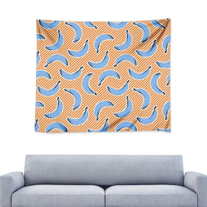 Retro Blue Banana Pattern Print Tapestry