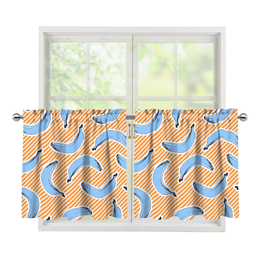 Retro Blue Banana Pattern Print Tier Curtains