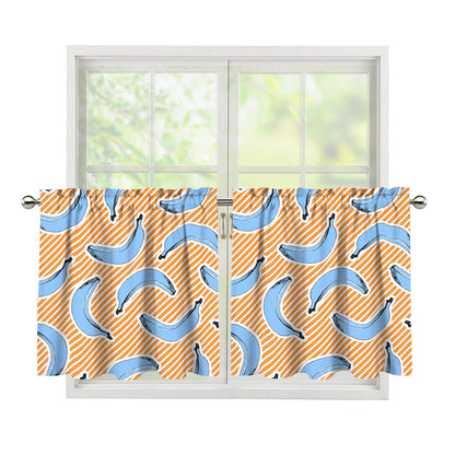 Retro Blue Banana Pattern Print Tier Curtains