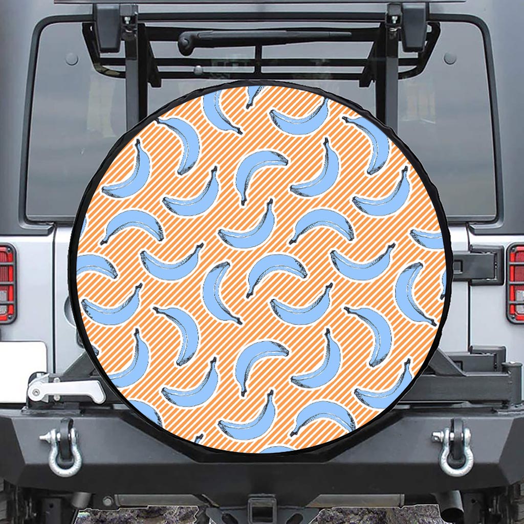 Retro Blue Banana Pattern Print Tire Cover