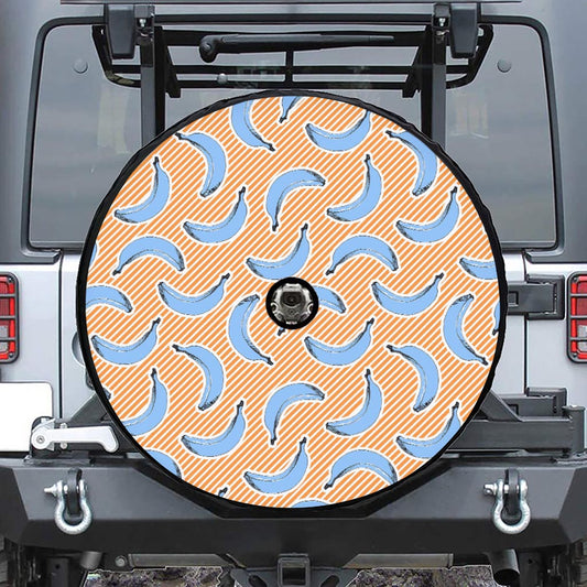 Retro Blue Banana Pattern Print Tire Cover With Camera Hole