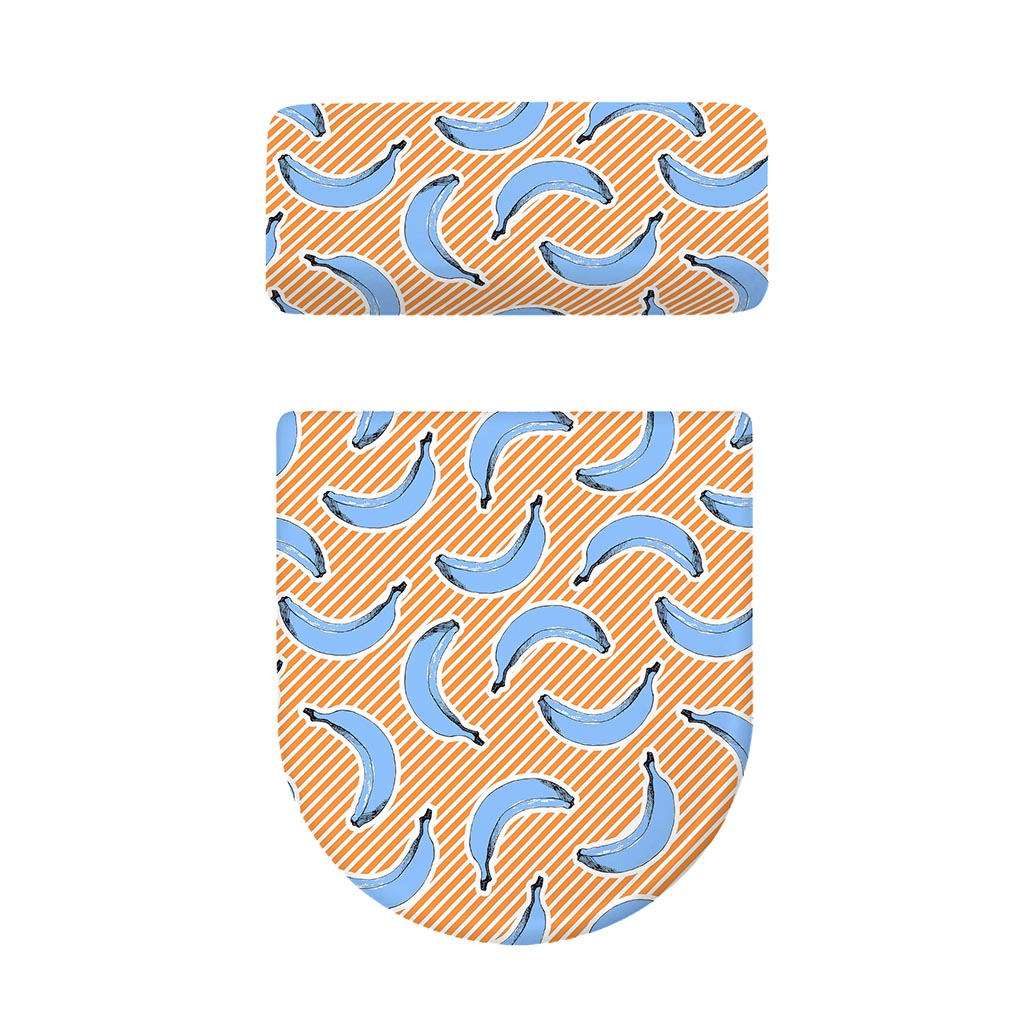 Retro Blue Banana Pattern Print Toilet Lid And Tank Cover Set