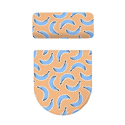 Retro Blue Banana Pattern Print Toilet Lid And Tank Cover Set