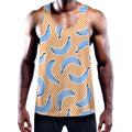 Retro Blue Banana Pattern Print Men's Workout Tank Top