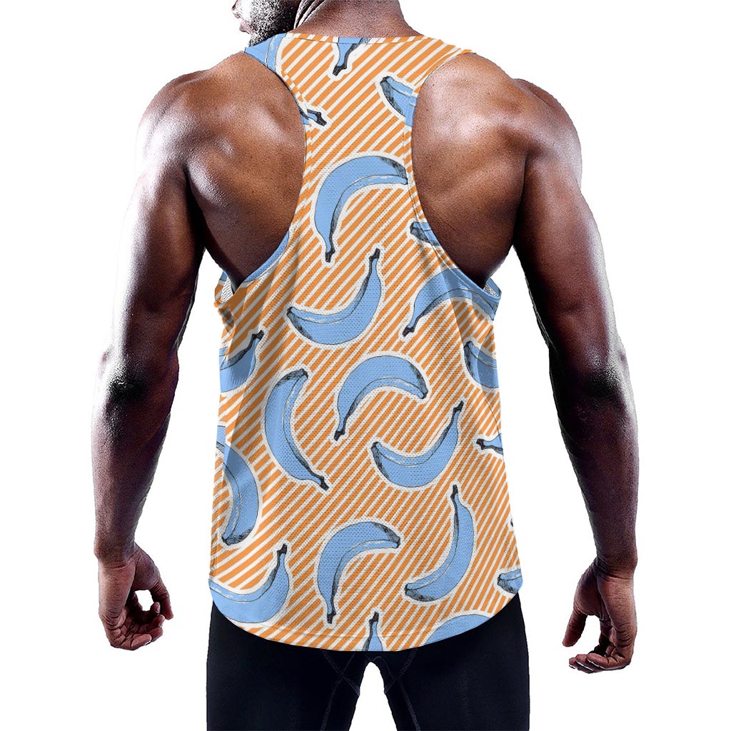 Retro Blue Banana Pattern Print Training Tank Top