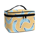 Retro Blue Banana Pattern Print Travel Makeup Bag