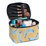 Retro Blue Banana Pattern Print Travel Makeup Bag