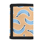Retro Blue Banana Pattern Print Trifold Wallet