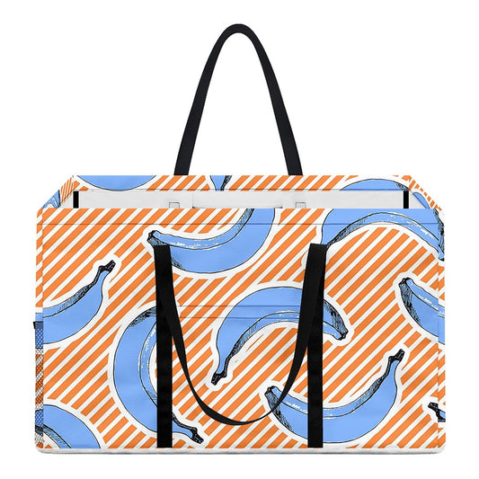 Retro Blue Banana Pattern Print Utility Tote Bag