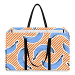 Retro Blue Banana Pattern Print Utility Tote Bag