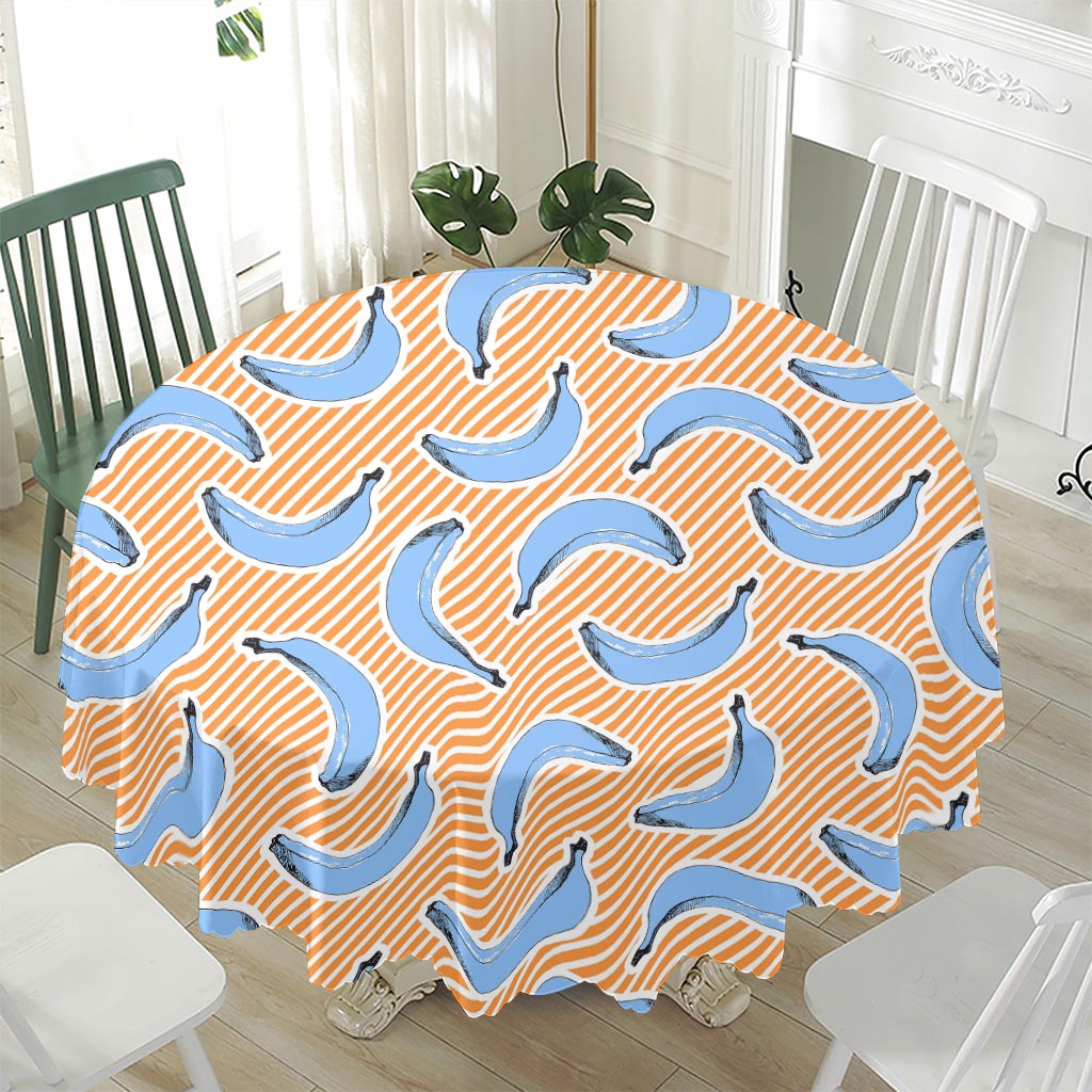 Retro Blue Banana Pattern Print Waterproof Round Tablecloth