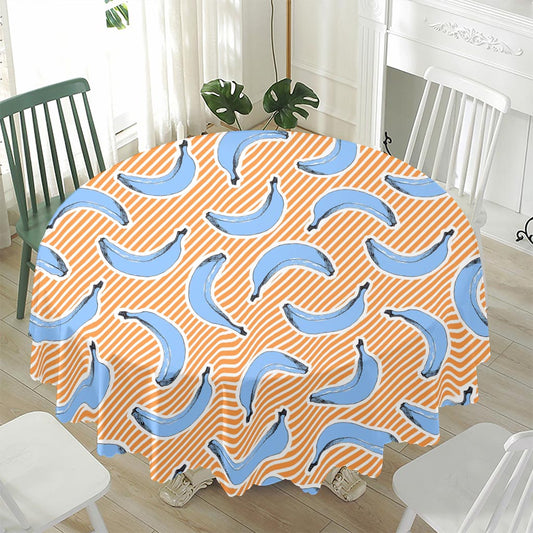 Retro Blue Banana Pattern Print Waterproof Round Tablecloth