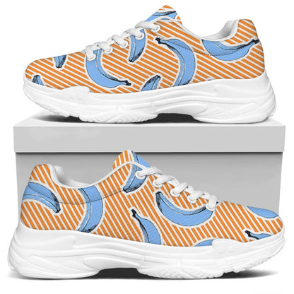 Retro Blue Banana Pattern Print White Chunky Shoes