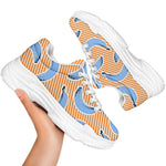 Retro Blue Banana Pattern Print White Chunky Shoes
