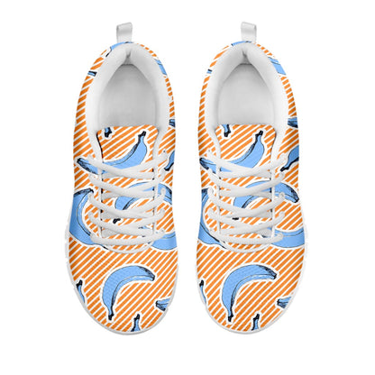 Retro Blue Banana Pattern Print White Running Shoes