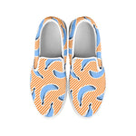 Retro Blue Banana Pattern Print White Slip On Sneakers