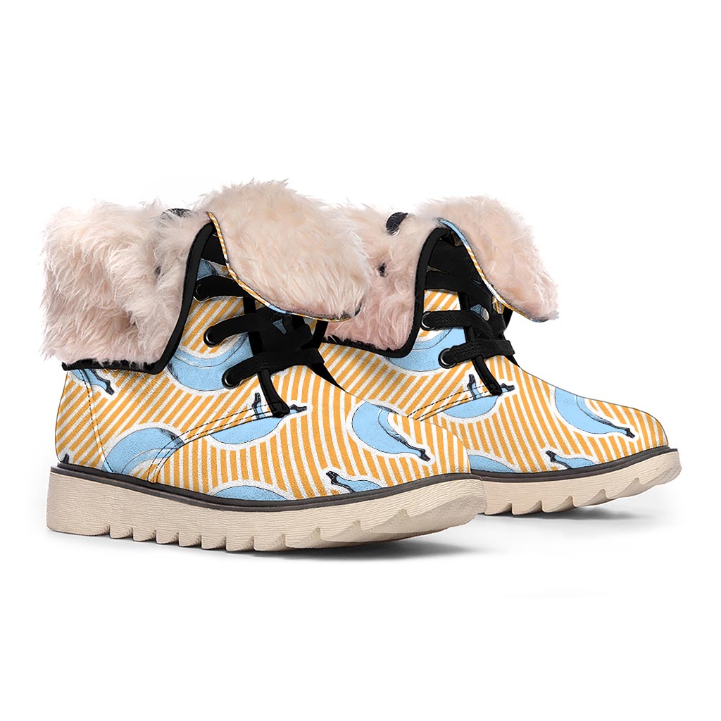 Retro Blue Banana Pattern Print Winter Boots