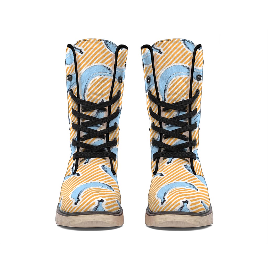 Retro Blue Banana Pattern Print Winter Boots