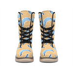 Retro Blue Banana Pattern Print Winter Boots