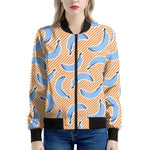 Retro Blue Banana Pattern Print Women's Bomber Jacket