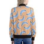 Retro Blue Banana Pattern Print Women's Bomber Jacket