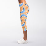 Retro Blue Banana Pattern Print Women's Capri Leggings