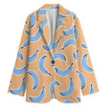 Retro Blue Banana Pattern Print Women's Cotton Blazer
