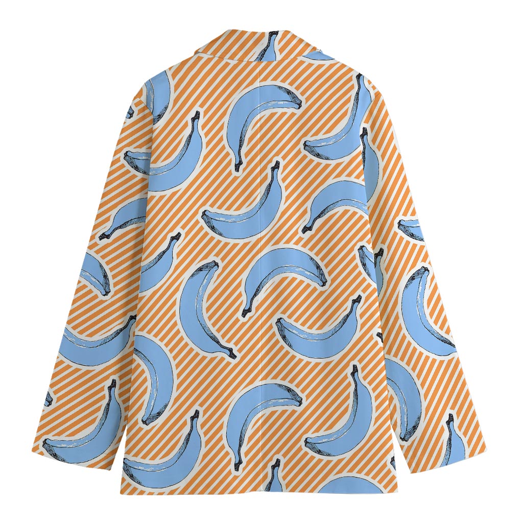 Retro Blue Banana Pattern Print Women's Cotton Blazer