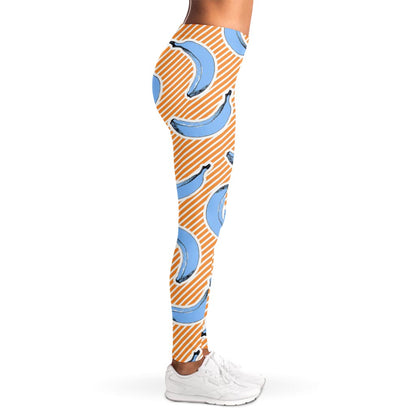 Retro Blue Banana Pattern Print Women's Leggings