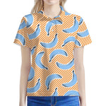Retro Blue Banana Pattern Print Women's Polo Shirt