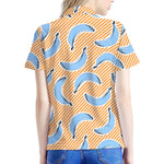 Retro Blue Banana Pattern Print Women's Polo Shirt