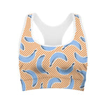 Retro Blue Banana Pattern Print Women's Sports Bra