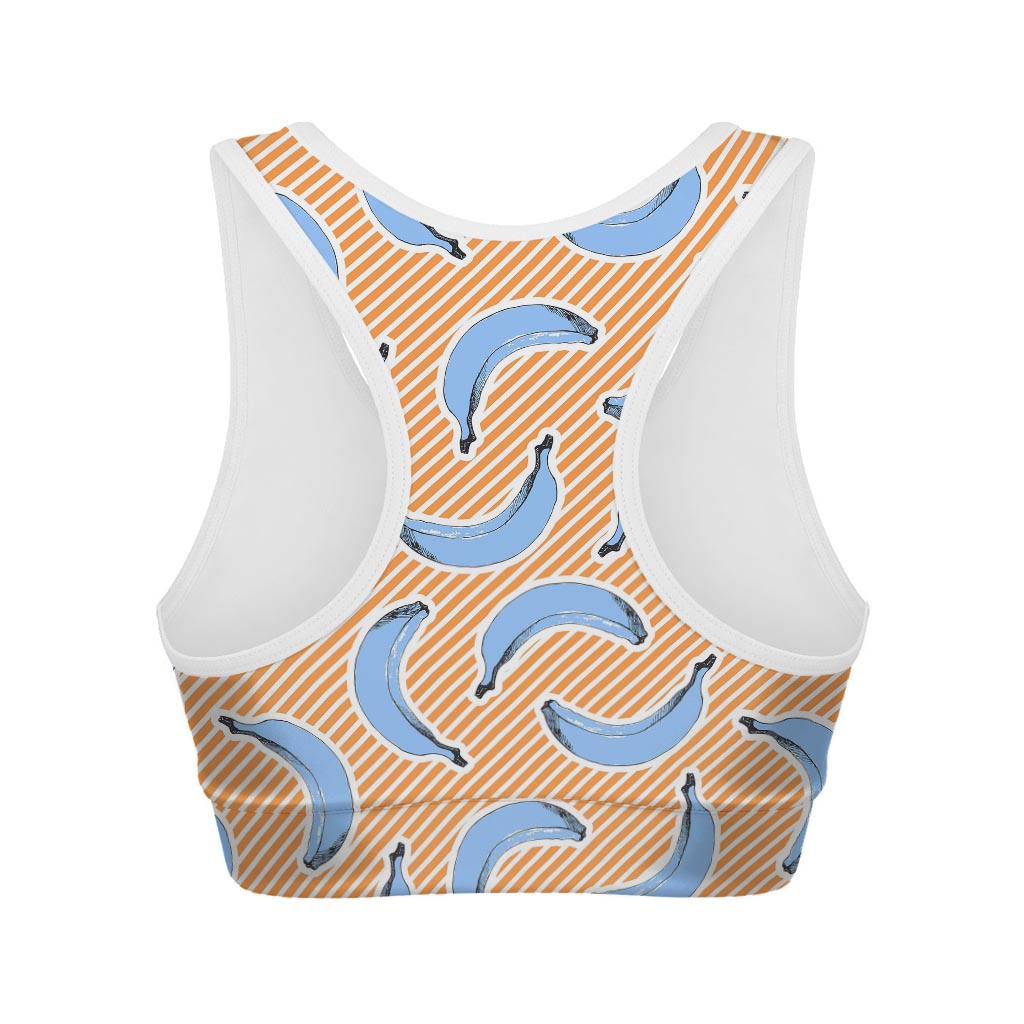 Retro Blue Banana Pattern Print Women's Sports Bra