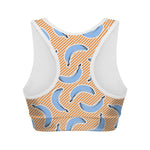 Retro Blue Banana Pattern Print Women's Sports Bra