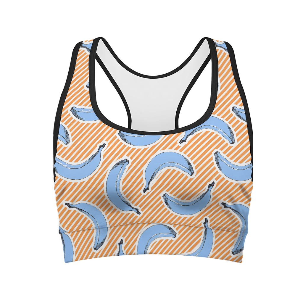 Retro Blue Banana Pattern Print Women's Sports Bra