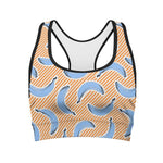 Retro Blue Banana Pattern Print Women's Sports Bra