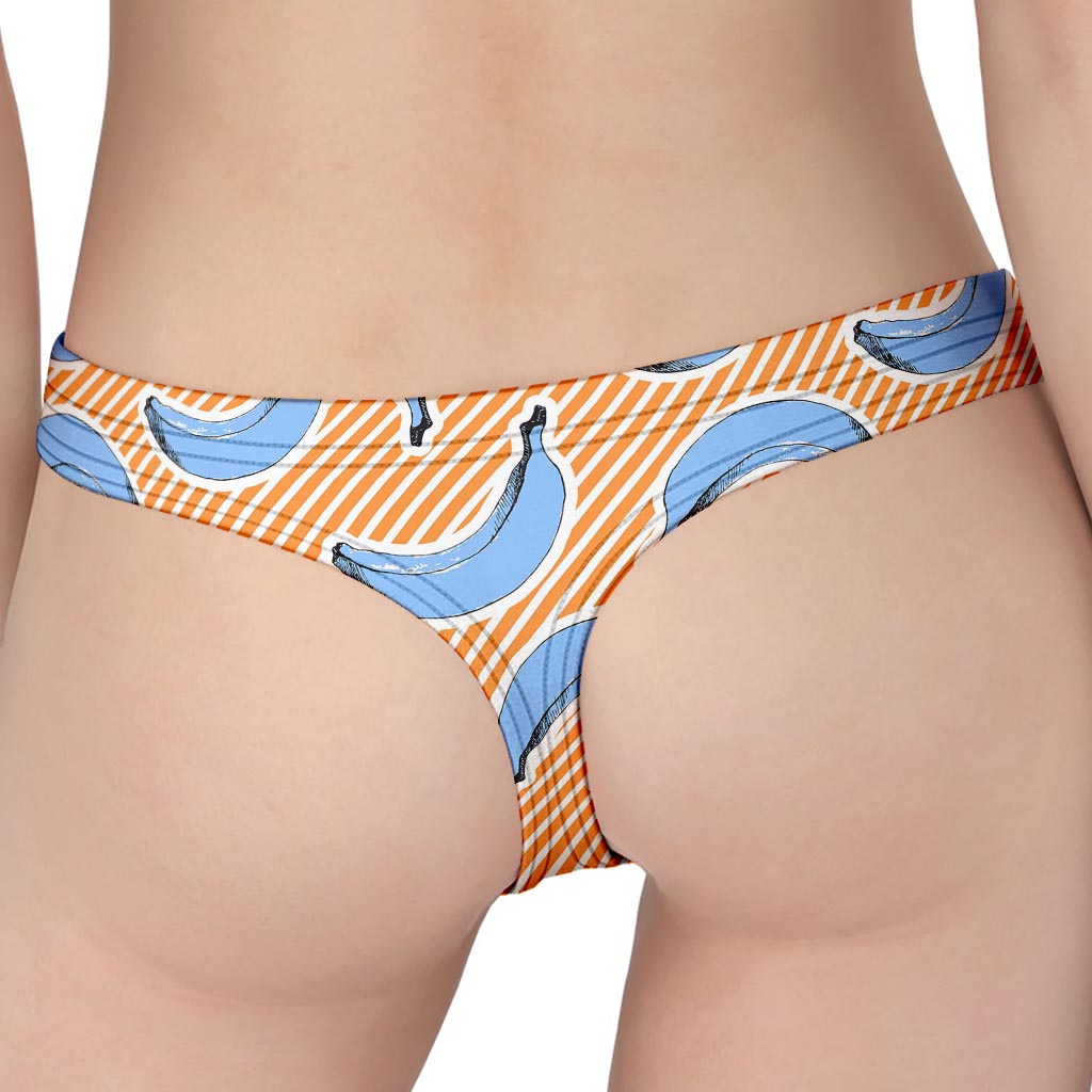 Retro Blue Banana Pattern Print Women's Thong