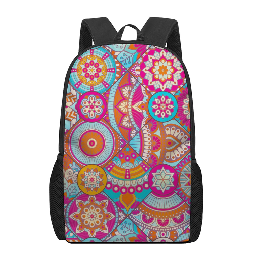 Retro Bohemian Mandala Pattern Print 17 Inch Backpack