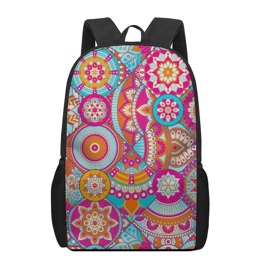 Retro Bohemian Mandala Pattern Print 17 Inch Backpack