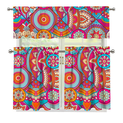 Retro Bohemian Mandala Pattern Print 3 Piece Kitchen Curtains