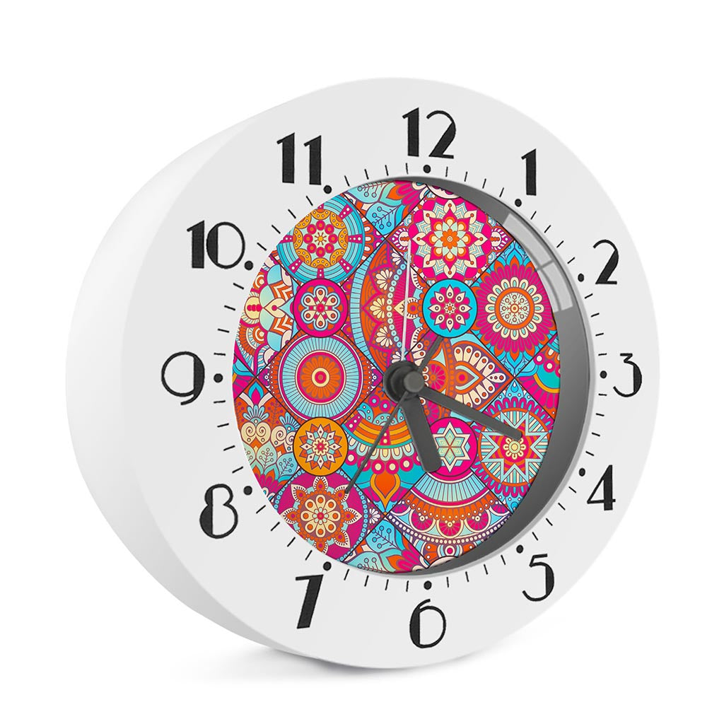 Retro Bohemian Mandala Pattern Print Alarm Clock