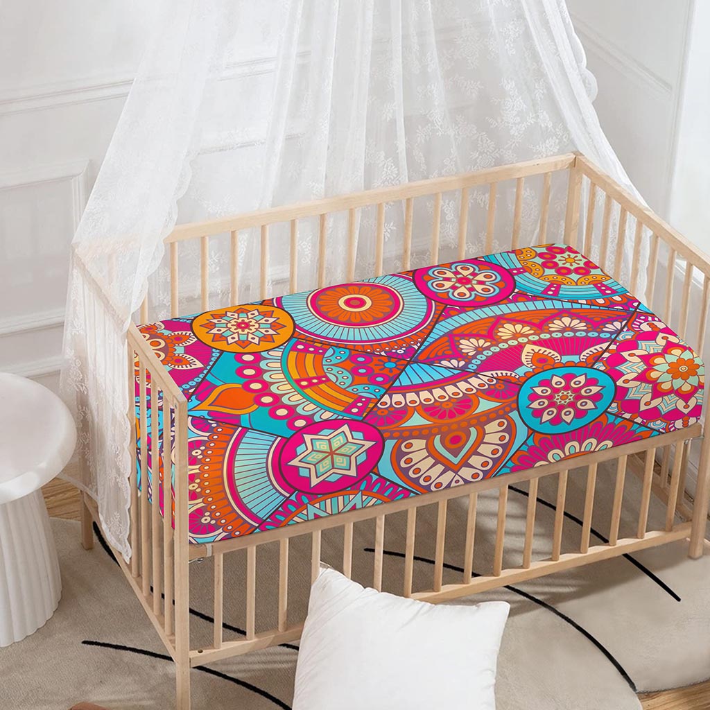 Retro Bohemian Mandala Pattern Print Baby Crib Sheet