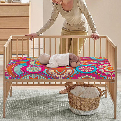 Retro Bohemian Mandala Pattern Print Baby Crib Sheet