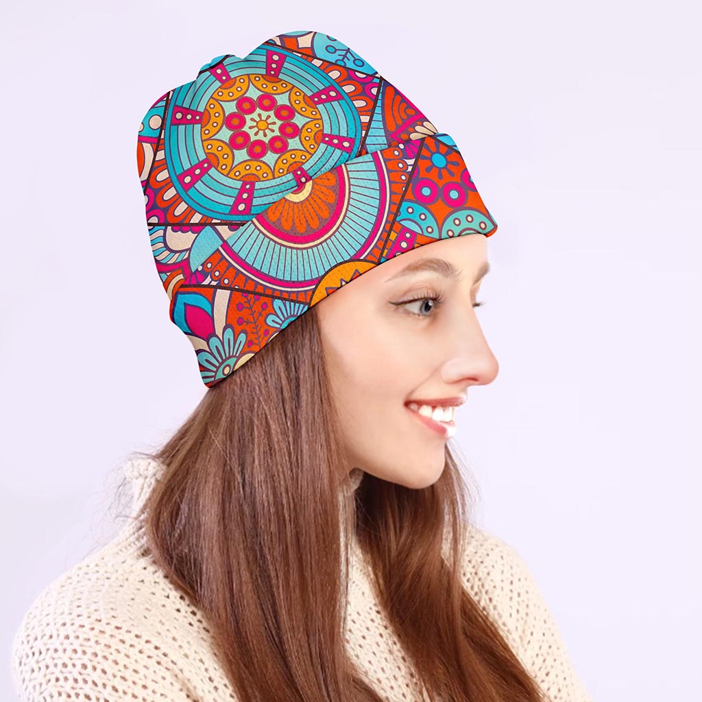 Retro Bohemian Mandala Pattern Print Beanie