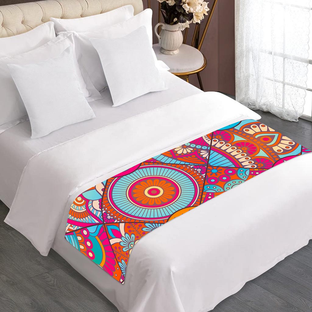 Retro Bohemian Mandala Pattern Print Bed Runner