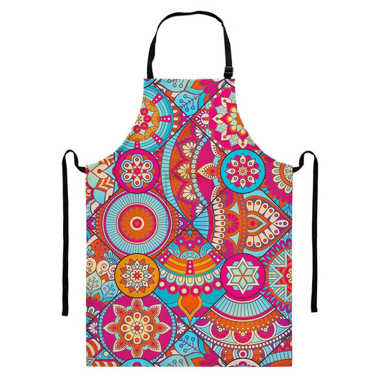Retro Bohemian Mandala Pattern Print Bib Apron With Pocket