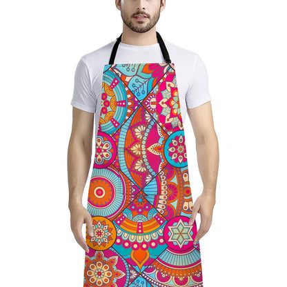 Retro Bohemian Mandala Pattern Print Bib Apron With Pocket